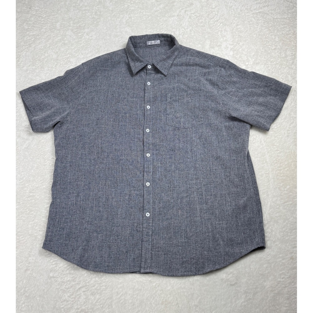 Coofandy Mens XL Short Sleeve Button Down Shirt Blue Grey Rayon Linen Blend